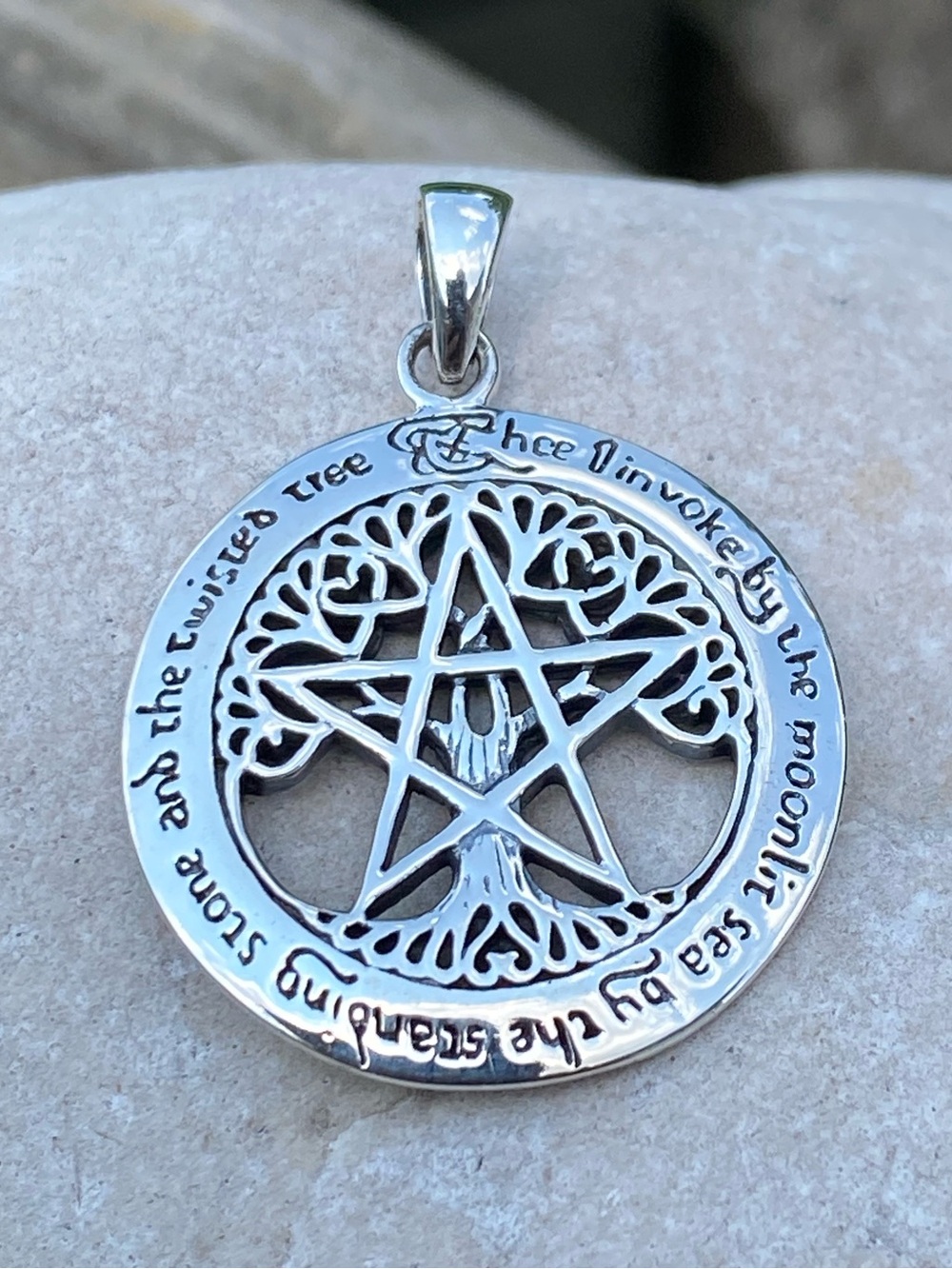 Tree of Life Pentacle Pentagram Pendant Necklace solid .925 Sterling Silver